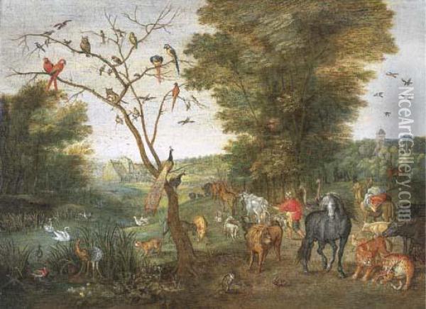 Noah Herding Animals Towards The Ark Oil Painting - Jan van Kessel