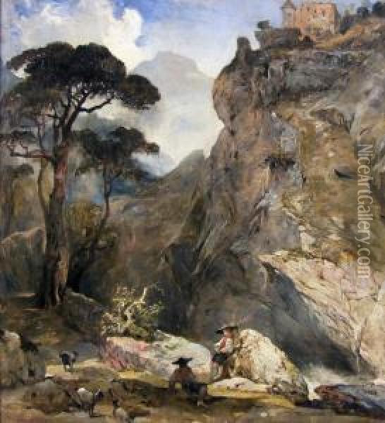 Tyrolean Mountain Landscape Oil Painting - Alfred Joseph Woolmer