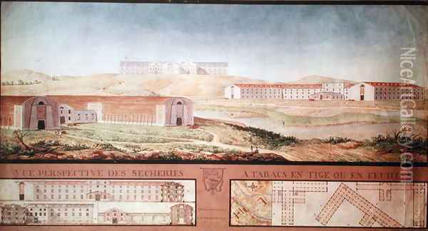 Perspective View of Tobacco Drying Factories, 1813 Oil Painting - Louis Michel Phelippeaux
