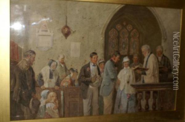 A Village Wedding Oil Painting - Joseph H. Barnes