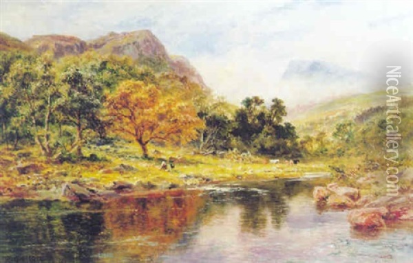 In The Lledr Valley Oil Painting - Robert Gallon