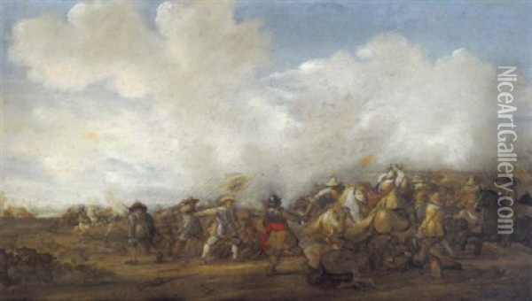 Gefecht Zwischen Kavellerie Und Pickenieren Oil Painting - Abraham van der Hoef