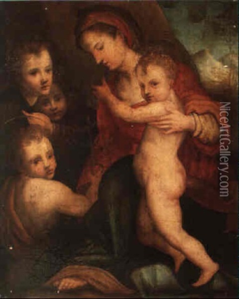 The Madonna And Child With The Infant Saint John Oil Painting - Andrea Del Sarto