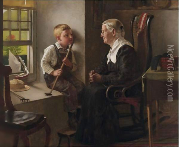 Telling Stories To Grandma Oil Painting - John George Brown