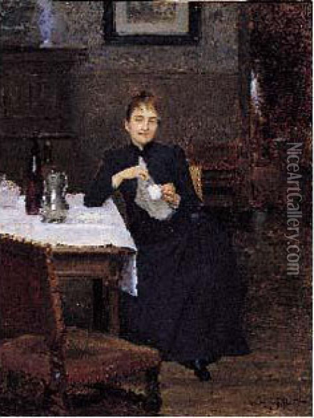 La Pause-cafe Oil Painting - Victor-Gabriel Gilbert