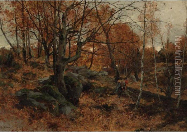 Les Fagoteurs A Fontainebleau Oil Painting - Leon Germain Pelouse