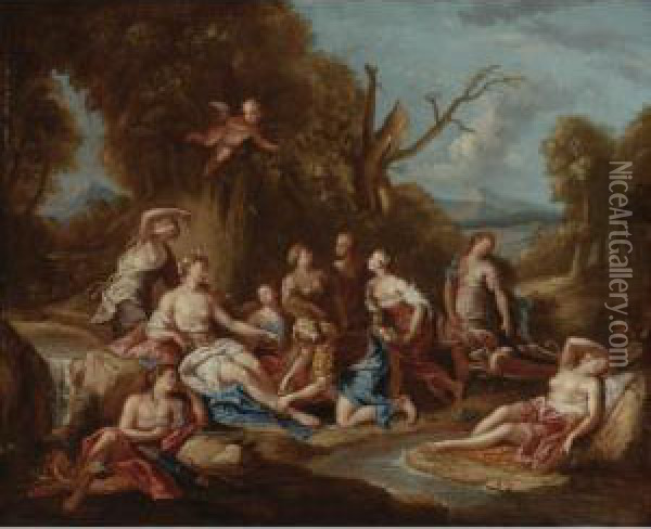 Diana And Her Nymphs Bathing Oil Painting - Charles de Lafosse