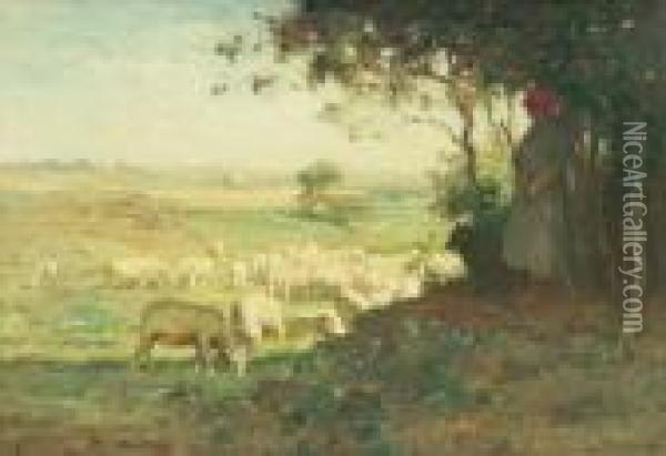 Landscape With Sheep Oil Painting - Horatio Walker