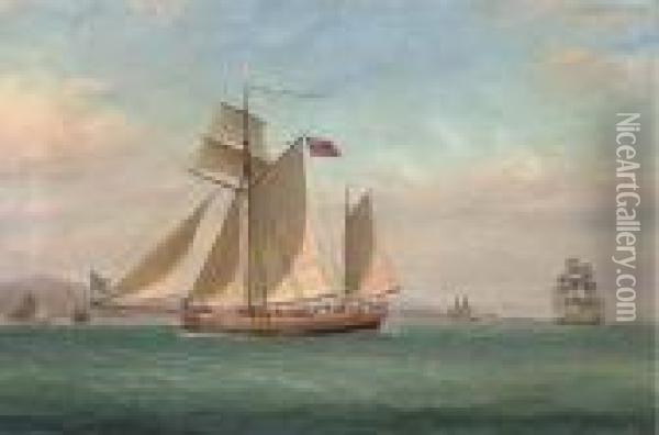 A Topsail Ketch On The Clyde Sailing Past The Clochlighthouse Oil Painting - William Clark Of Greenock