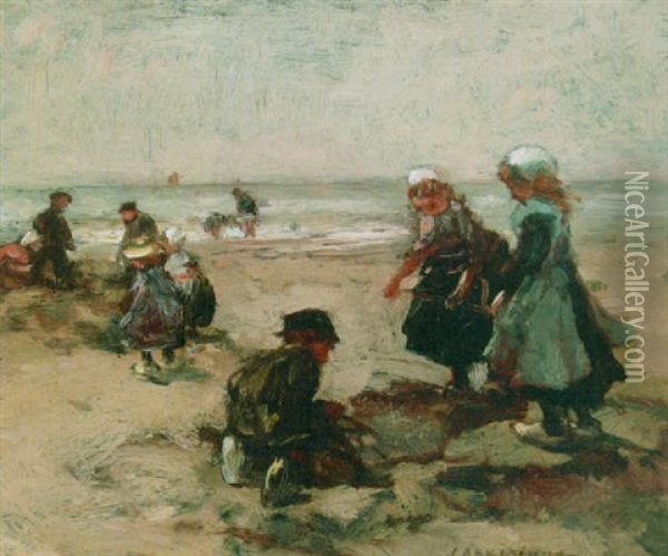 Children On The Beach Oil Painting - Johannes Evert Hendrik Akkeringa