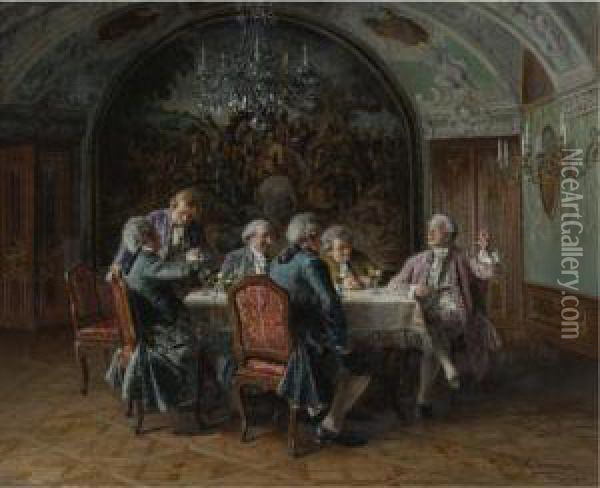 A Good Dinner Oil Painting - Johann Hamza
