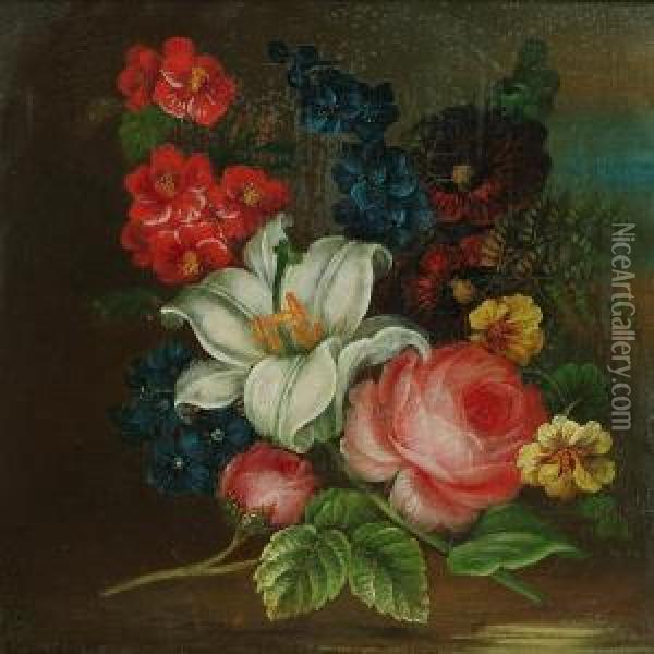 Still Life Of Flowers; Still Life Of Fruit Oil Painting - Edwin Steele