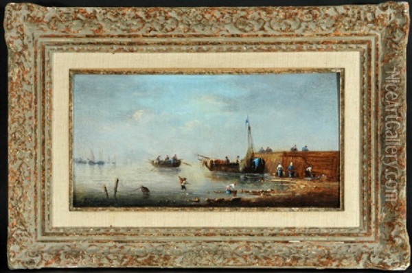 Ankommende Boote Und Krabbenfischer Am Strand Oil Painting - Victor Gabriel Gilbert