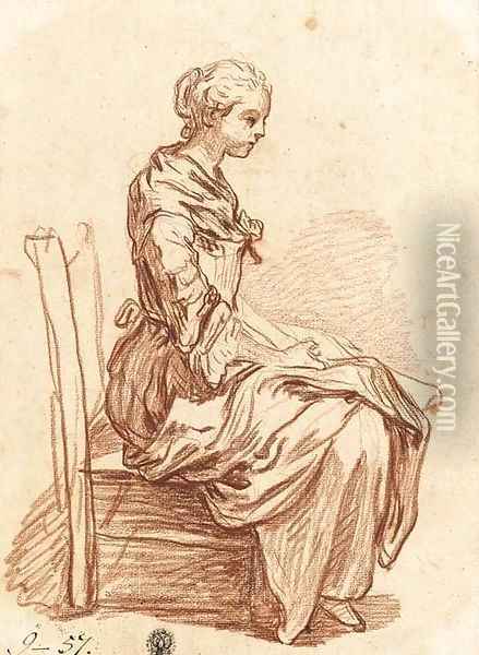 A seated girl in profile to the right Oil Painting - Jean Baptiste Greuze