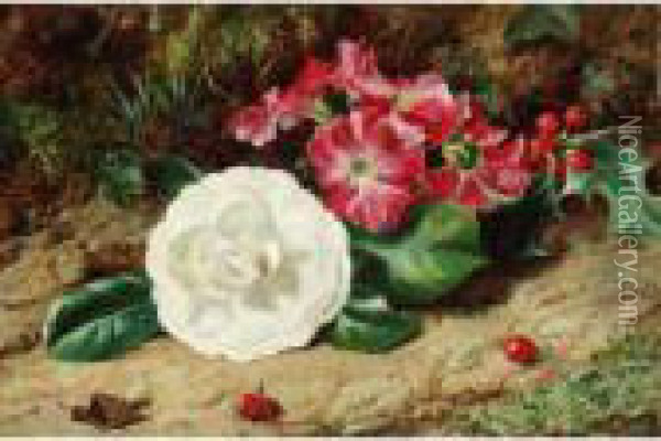 A Camelia On A Mossy Bank Oil Painting - George Clare