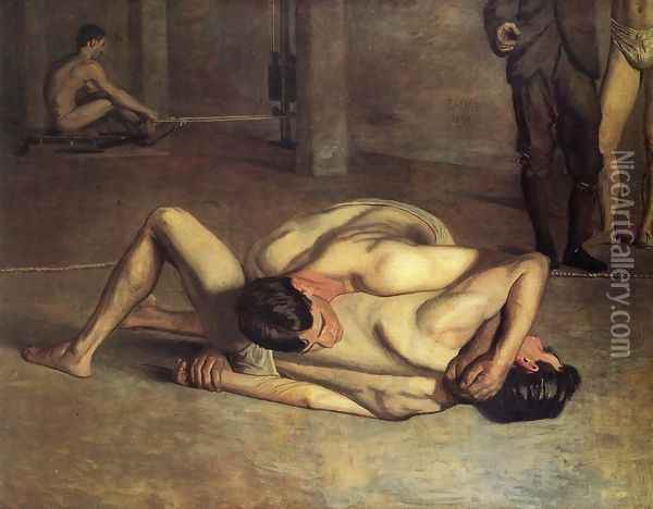 The Wrestlers Oil Painting - Thomas Cowperthwait Eakins