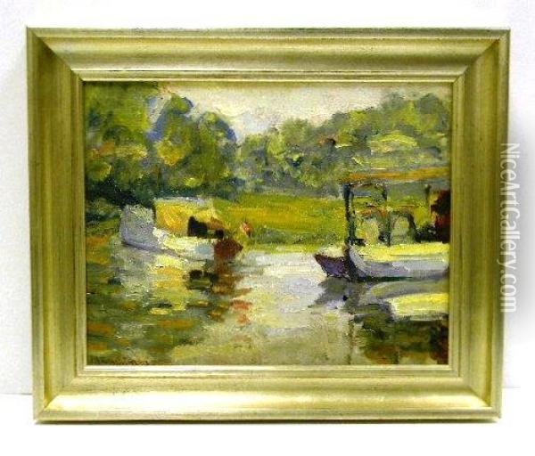 Boats Afloat On Lake On A Summer Day Oil Painting - John Henry Twachtman