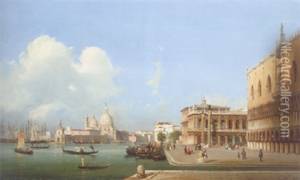 The Grand Canal Near The Doge's Palace Oil Painting - Ippolito Caffi