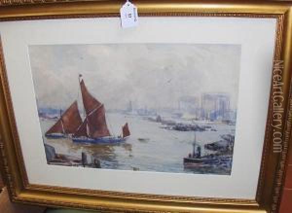 Thames Barges, Greenwich Reach Oil Painting - Alexander Carruthers Gould