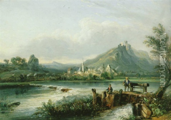 Flusslandschaft (mosel?) Oil Painting - Jean-Louis Demarne