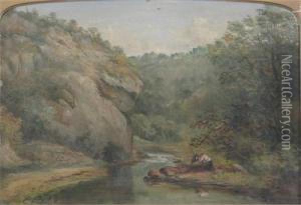 The Lions Head Rock, Dovedale, Derbyshire Oil Painting - Charles Ii Collins
