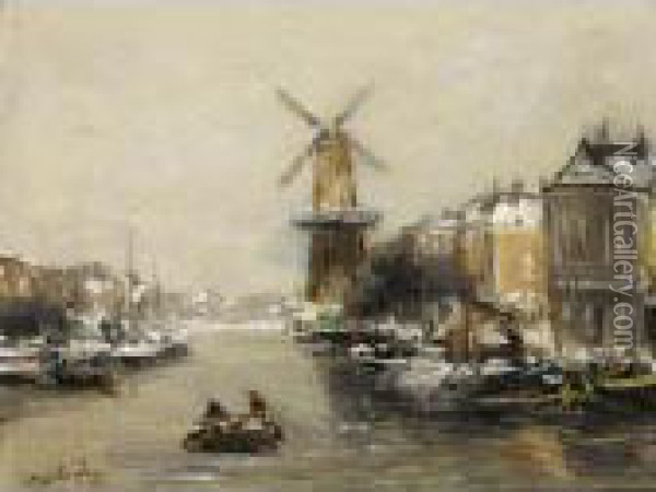 A Snow Covered Dutch Town Oil Painting - Louis Apol