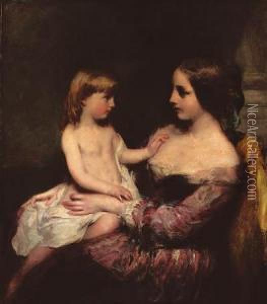 A Mother And Child Oil Painting - Richard Rothwell