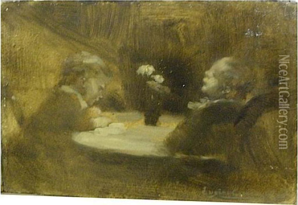 Deux Enfants Assis Dont L'une Ecrivant Oil Painting - Eugene Carriere