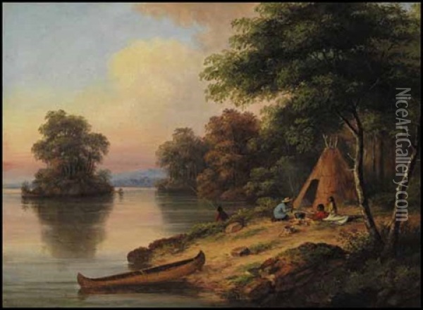 Indian Encampment Oil Painting - Cornelius David Krieghoff