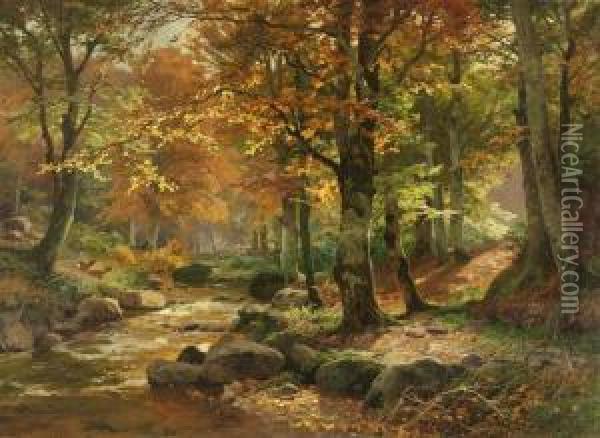 Waldlandschaft Mit Rehen Oil Painting - Heinrich Bohmer