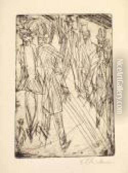 Strassenszene Mit Hundchen Oil Painting - Ernst Ludwig Kirchner