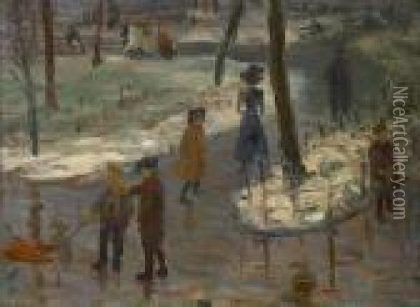 Boys With Sled, Washington Square Oil Painting - William Glackens