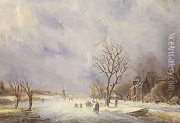 Winter Canal Scene Oil Painting - Jan Lynn