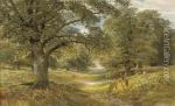 Deer In A Wooded Landscape Oil Painting - Alfred Augustus Glendening
