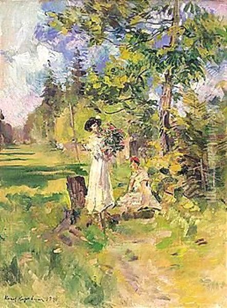 Young ladies gathering flowers Oil Painting - Konstantin Alexeievitch Korovin