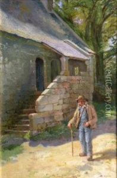 A Traveller On A Road Beside A Church Oil Painting - Jonathan Pratt