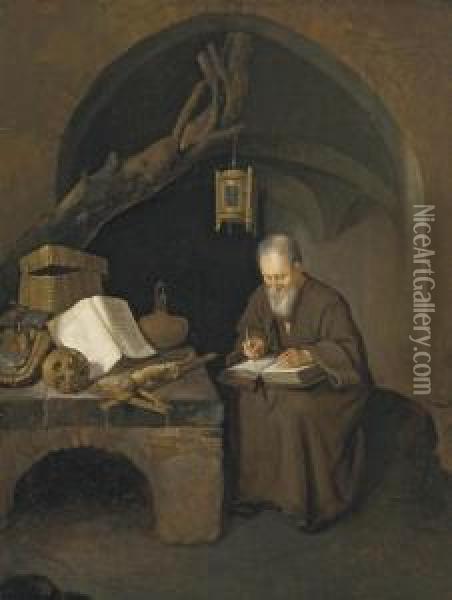 A Hermit Monk In A Cave Oil Painting - Quiringh Gerritsz. van Brekelenkam