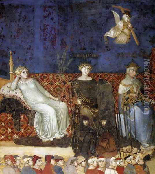 Allegory of the Good Government (detail-1) 1338-40 Oil Painting - Ambrogio Lorenzetti