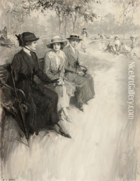 Ladies Chatting In The Park Oil Painting - Frederick Coffay Yohn