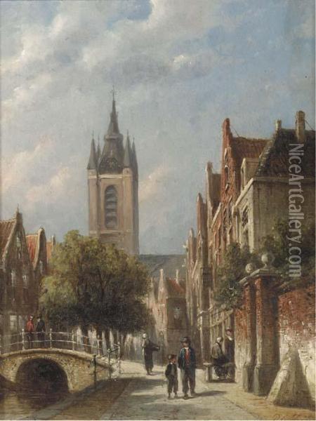 A Canal In A Dutch Town In Summer Oil Painting - Pieter Gerard Vertin