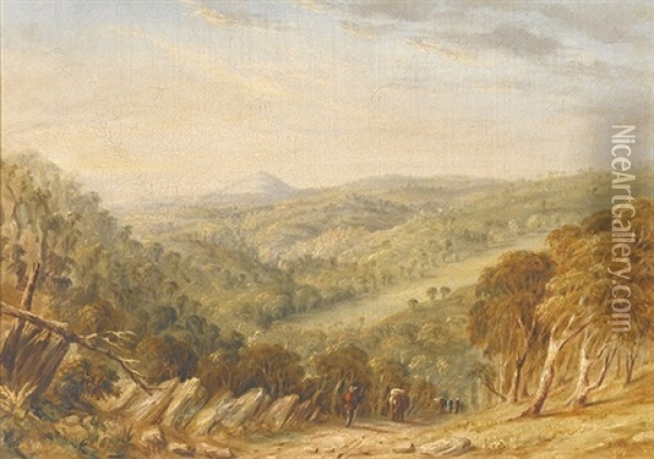 Australian Landscape With Travellers On A Path Oil Painting - George Edwards Peacock