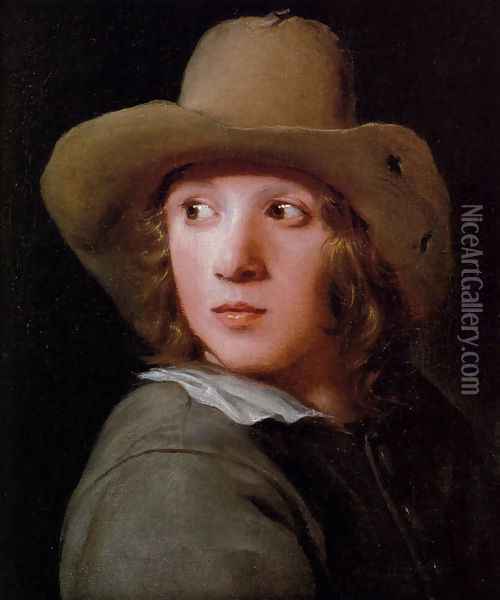 A Portrait Of A Young Man Wearing A Brown Hat Oil Painting - Michael Sweerts