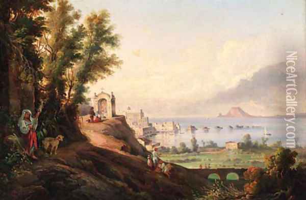 A veduta of Pozzuoli, and the gulf of Baia Oil Painting - Giacinto Gigante