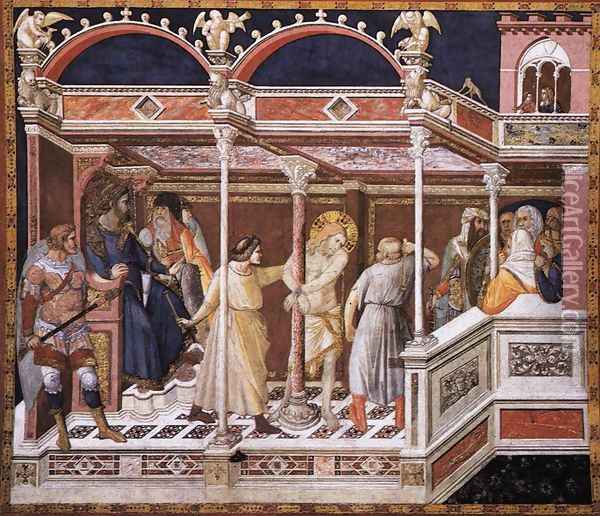 Flagellation of Christ c. 1320 Oil Painting - Pietro Lorenzetti