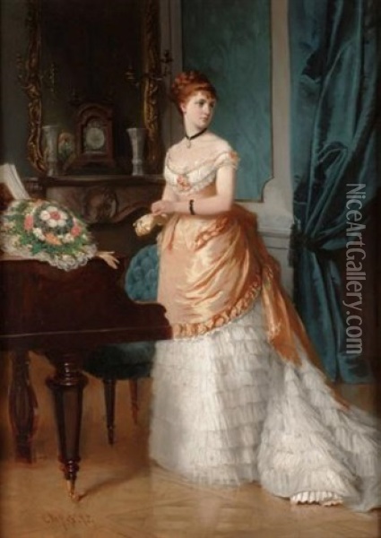 A Lady Beside A Piano Oil Painting - Christian Meyer-Ross