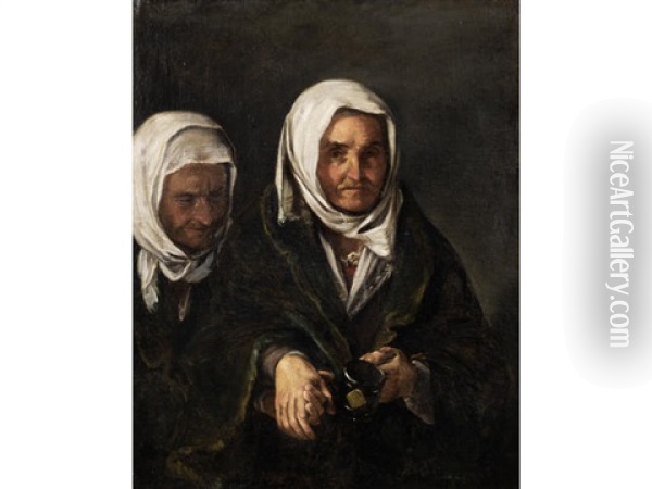 Beggar Women Oil Painting - Antonio Puga