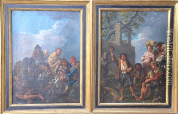 La Partie De Cartes Des Villageois Et Le Joyeux Buveur Ou Les Rejouissances Campagnardes (pair) Oil Painting - Paolo Monaldi