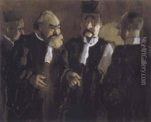Conversation Au Tribunal Oil Painting - Pierre De Belay