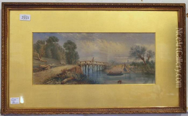 Landscape Study Of A Man On Wooden Bridge Oil Painting - Edward Green Malbone