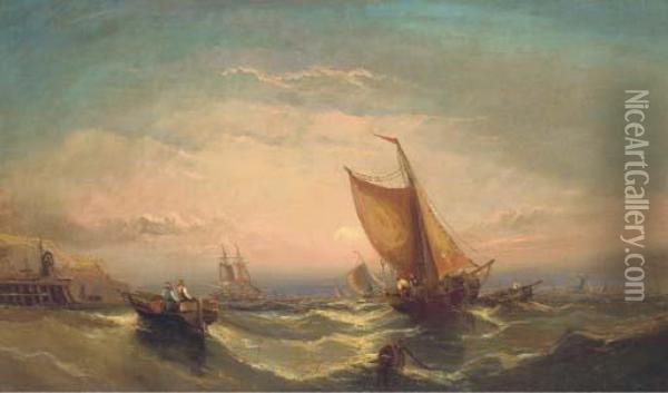 Fishing Boats Off The South Coast Oil Painting - John Callow
